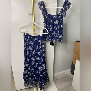 MAX STUDIO NWT Boho Top and Skirt Blue Floral Small